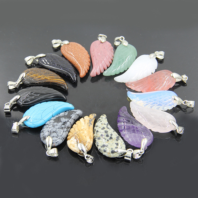 Flemtai 6 Pieces Angel Wing Gemstone Healing Chakra Waterdrop Pendants...