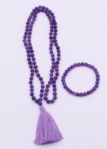 Handmade Knoted 108 Malas Amethyst Necklaces and Bracelets
