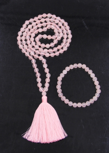 Handmade Knoted 108 Malas Rose Quartz Necklaces and Bracelets