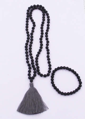 Handmade Knoted 108 Malas Black Lava Rock Necklaces and Bracelets