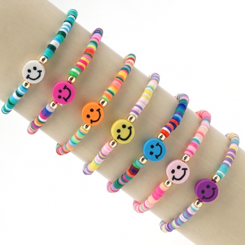 Smiley Face Charm Polymer Clay Streched Bracelet