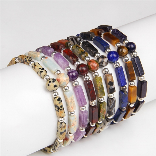 Assorted Rectangle Gemstone 14K Gold Filled Beads Strached Bracelets