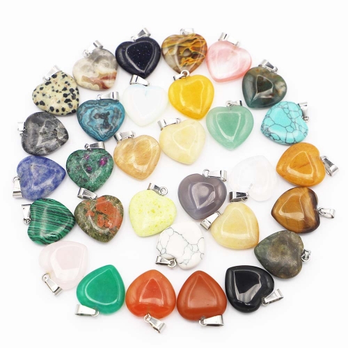 Natural Healing Crystal Stone Heart Pendant with Clasp for Jewelry Making