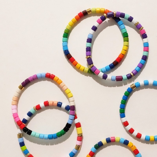 Rainbow Colorful Enamel Tube Heishi Bead Bracelet