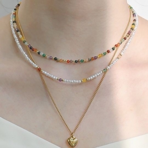 Small Multicolor Agate Gemstone Freshwater Pearl Necklaces