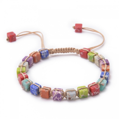 Imperial Jasper Cube Beads Macrame Bracelet